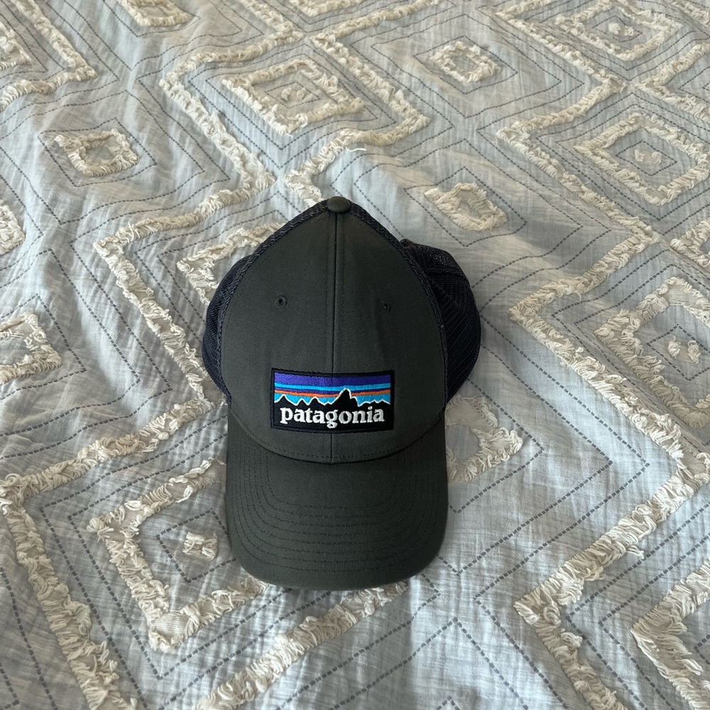 Patagonia P-6 Logo LoPro Trucker Hat Mens Grey Snapback Mesh Cap 38283